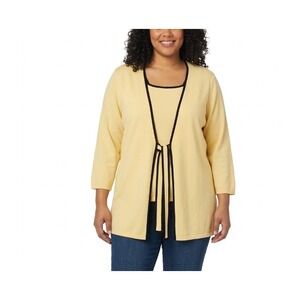 Dressbarn sz 14/16 Yellow Black Trim Square Neck Set of Cardigan and Top Preppy